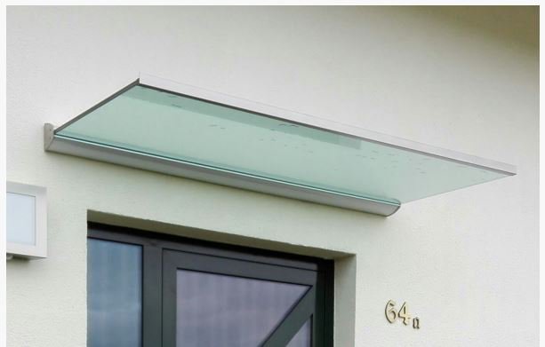 Regenrinne für Modell Main 1800mm mit 2 Sicherungsklammern Edelstahl V2A, Vordach Main, Vordächer VSG Glas, Vordächer